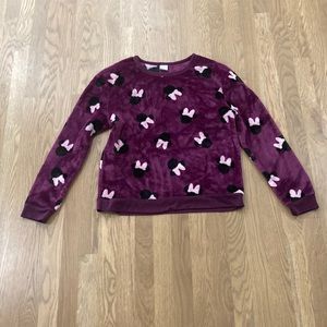 Disney Mini Mouse Women’s Purple Polyester Comfy Fluffy Long Sleeve Shirt Top